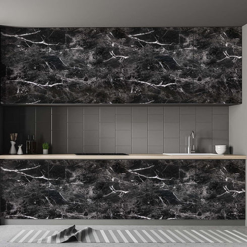 Abyssaly Black Marble Paper, Granite Wallpaper 15.7" X 118", Countertop Peel and Stick Self Adhesive
