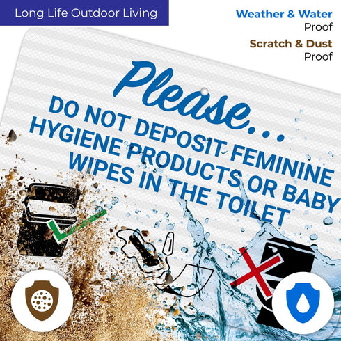 12x18 Inches, 3M .063 Please Do Not Deposit Feminine Products Baby Wipes in Toilet with Graphic Sign, EGP Reflective