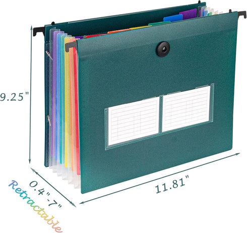 Hanging File Folders Set, Letter Size, 2 Pack, 14 Pocket Plastic Expandable Folders for Receipt Organizer