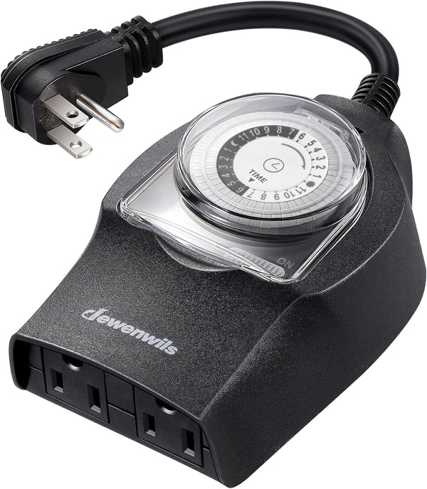 DEWENWILS 1 Pack Mechanical Light Timer for Outdoor Lighting, 24-Hour Plug in