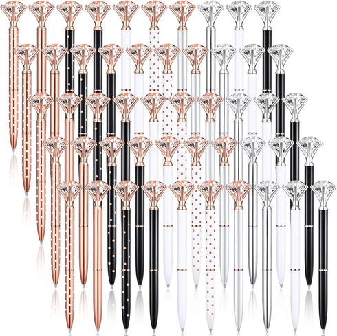 Leinuosen 50 Pieces Bridal Shower Crystal Diamond Pens Bulk Wedding Bling Ballpoint Pen for Women Girls
