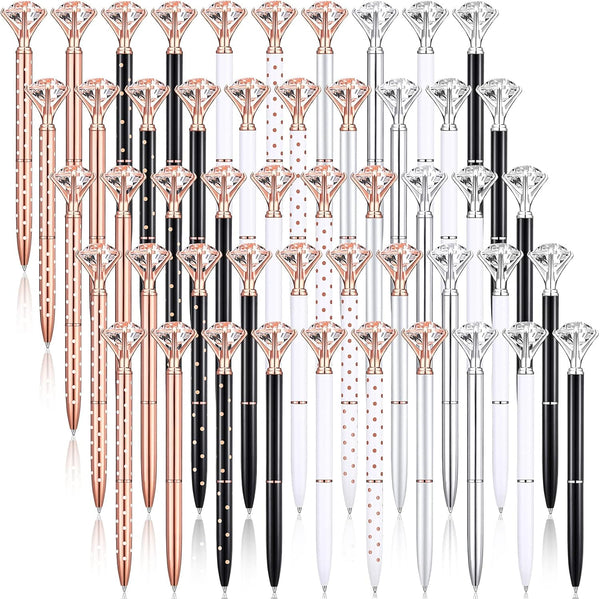 Leinuosen 50 Pieces Bridal Shower Crystal Diamond Pens Bulk Wedding Bling Ballpoint Pen for Women Girls