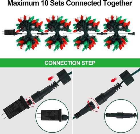 C9 Bulbs 50 36ft HAYATA Christmas Lights LED Strawberry String Light Red&White&Green - Fairy Lighting for Outdoor