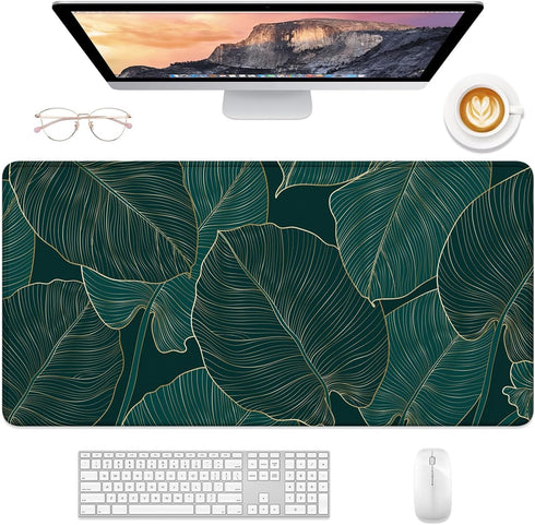 Desk Mat, Large Mouse Pad, 32" x 16" XXL Extended Gaming Mousepad, Desktop Decor Desk Pad, Cute Men Women Office Supplies and Accessories, XL Mouse Pad for Laptop & Keyboard, Tropical Leaves by Niniubye