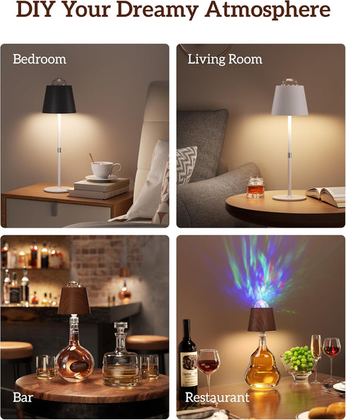 Joyzy Table Lamp with Projector Lighting, Wireless Wine Bottle Lamps Rechargeable Wine Bottle Lights Water Wave Ripple