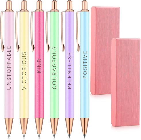 Outus 6 Pcs Fancy Pens for Women, Motivational Cute Pens, Inspirational Retractable Ballpoint Pens with Gift Box