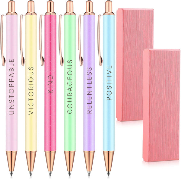Outus 6 Pcs Fancy Pens for Women, Motivational Cute Pens, Inspirational Retractable Ballpoint Pens with Gift Box