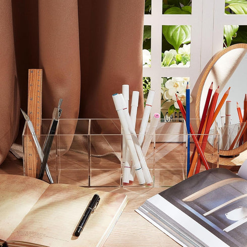 6 Jetec Acrylic Pen Holder Compartments Makeup Brush Stationery Organizer Pencil Holder for Desk Accessories, Cosmetic