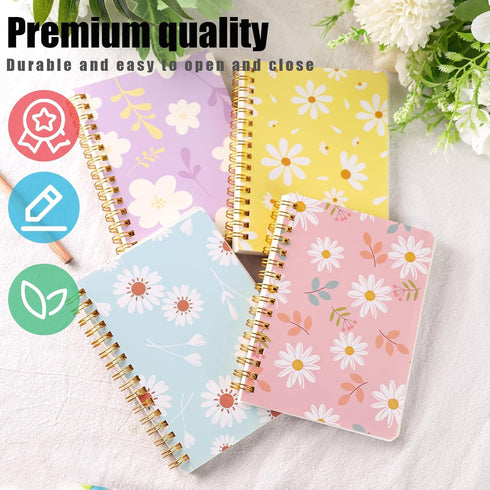 Koogel 4PCS Spiral Notebook Journals, A6 Pocket Notebooks, College Ruled Notebooks for Women Gift