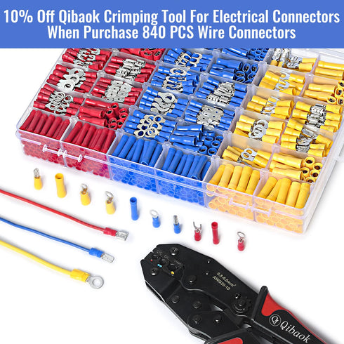 Qibaok 840PCS Electrical Wire Connectors, Insulated Crimp Terminals, Mixed Assortment Kit
