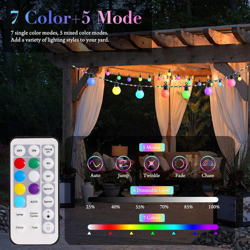 41ft 20 Dimmable Bulbs+80 Remote,IP65 Outdoor String Lights LED Beads,RGB Patio Lights with Waterproof Shatterproof