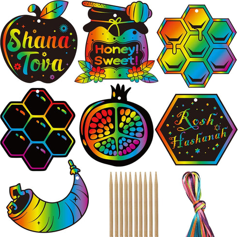 Qpout 28 Packs Rosh Hashanah Greeting Cards,Magic Rainbow Scratch Off Cards,Shana Tova Scratch