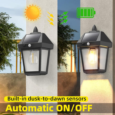 9 Inch 3 -2 Pack DERAYSION Solar Porch Lights Outdoor, Solar Wall Lanterns with Motion Sensor, Mode Adjustable