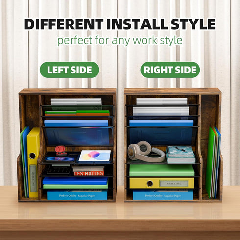 7 Simple Trending Tier Desk File Organizer, Wooden Letter Tray Paper Organizer with Adjustable File Holder, Mesh