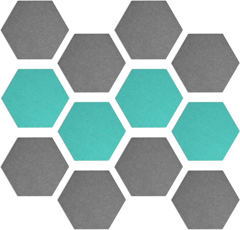 Navaris Hexagon Felt Board Tiles, Set of 12 Memo Bulletin Boards with Push Pins and Double-Sided Tape 5.9" x 6.7" -