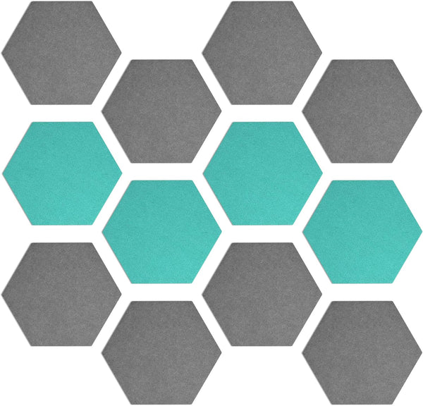Navaris Hexagon Felt Board Tiles, Set of 12 Memo Bulletin Boards with Push Pins and Double-Sided Tape 5.9" x 6.7" -