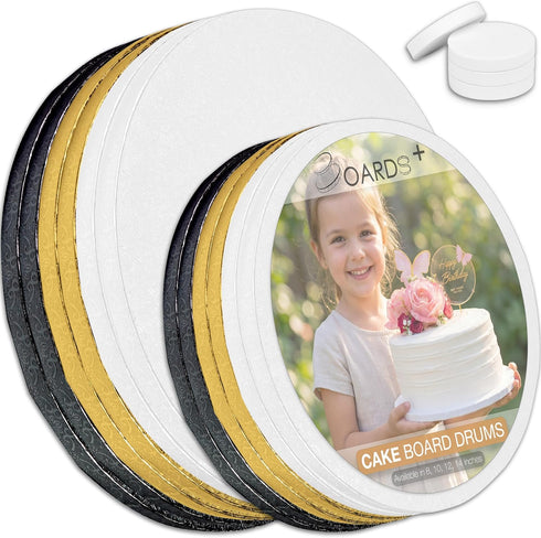 Sleek Cake Drums 10 & 12 Inch in White, Gold & Black