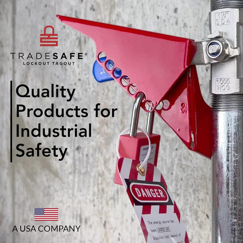 TRADESAFE Standard Ball Valve Lockout Device - Red for 1-1/4 inch to 2-1/2 inch Pipe Diameter, Quick Installation