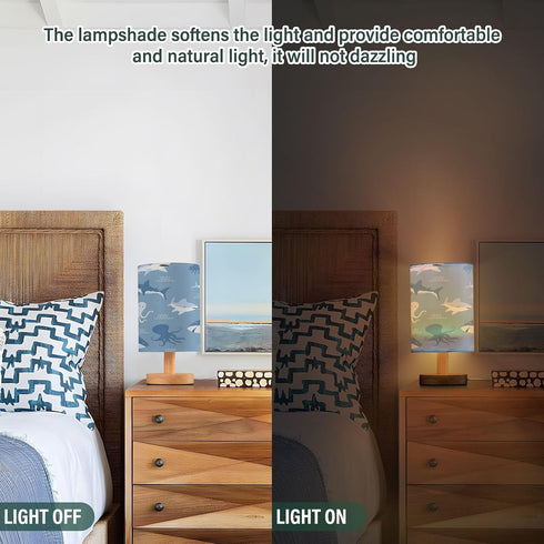 ALAZA Blue Octopus Shark Bedside Table Lamp with USB Port for Bedroom Nightstand Lamps Night Light Linen Fabric Shade