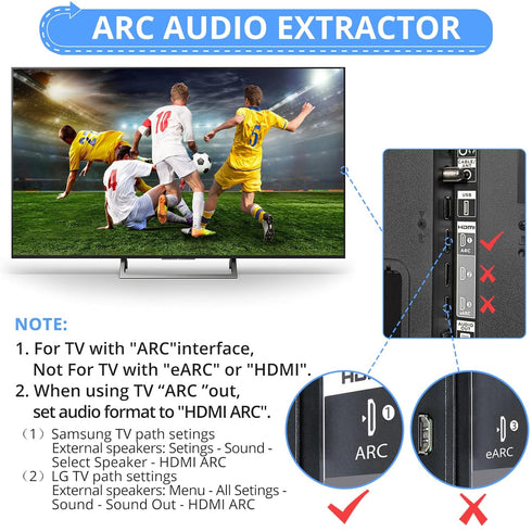 CAMWAY ARC Audio Extractor, 192 KHz Audio Adapter, ARC to Optical/Coaxial Audio Splitter for TV to Speaker