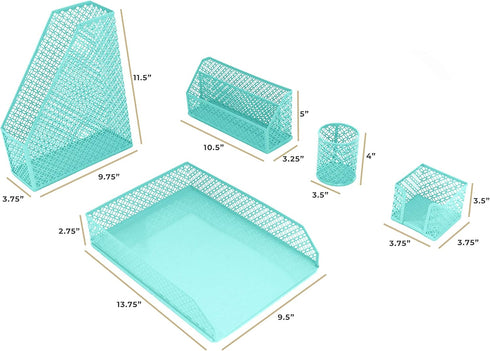 BLU MONACO Aqua - Teal 6 Piece Cute Desk Organizer Set, Accessories for Women, Desktop Organization