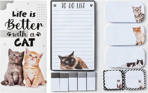 Life Is Better with A Cat Sticky Notes Set, 550 Sheets, Lovely Cat Pattern Self-Stick Memo Pads