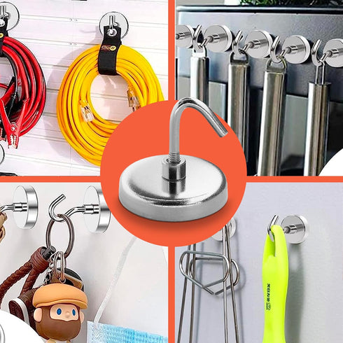 Heavy Duty Magnet Hooks - 4-Pack, Powerful Magnetic Hooks for Fridge, Tools, Kitchen, Workshop, Garage, Bathroom