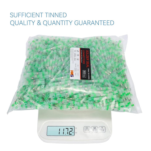 HKS 800 PCS Heat Shrink Solder Seal Wire Connectors - Green 18-16 AWG, Waterproof & Insulated Butt Connectors
