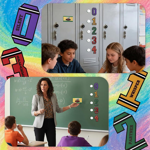 5 5 VIHOSE Voice Level Chart for Classroom, Crayon Style Magnetic Noise Level Rules Sign Poster with Number Signs & LED