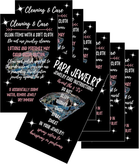 Jewelry Cleaning and Care Cards for Papa, Package of 50, Bling Luminous Silver Diamond Jewelry Care Instructions