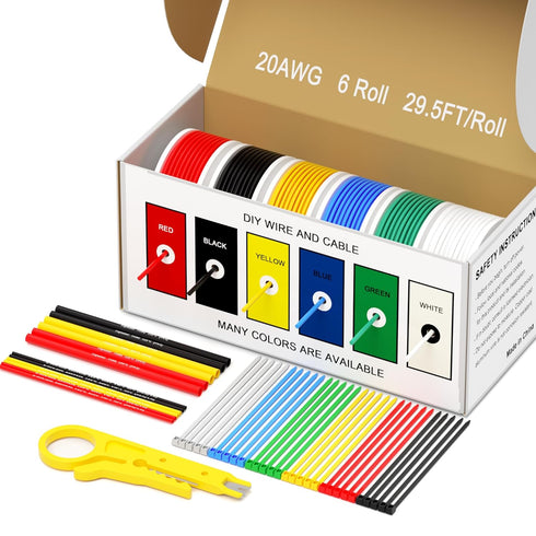 20 AWG Wire Stranded Solid Core Hook-Up Flexible Wires, 6 Colors Harnesses