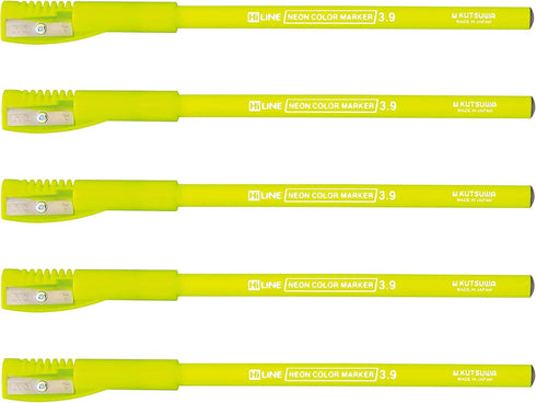 Kutsuwa RF017YE-5P Fluorescent Pencil Markers, Yellow, Pack of 5