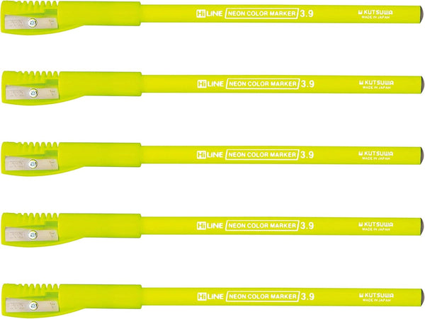 Kutsuwa RF017YE-5P Fluorescent Pencil Markers, Yellow, Pack of 5