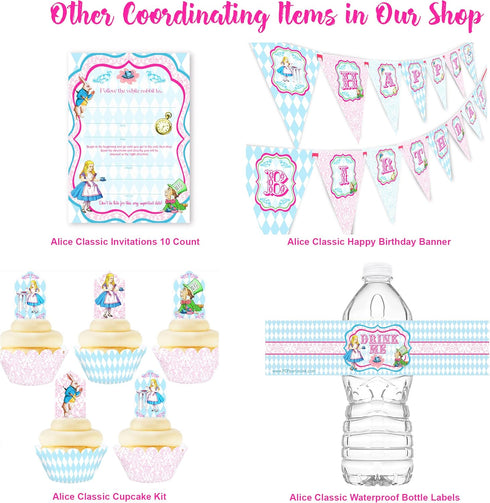 POP parties Ink Alice in Wonderland Bottle Labels - 20 Classic Water Bottle Labels Made in The USA