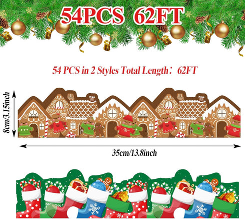 Gingerbread House Christmas Stocking Bulletin Board Decorations - 63ft Winter Border Paper for Classroom, Office