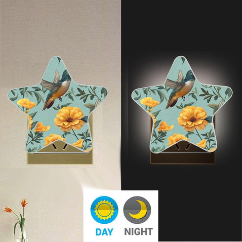 Burbuja Hummingbirds 0.2W Yellow Marigolds LED Night Light Plug into Wall Star-Shaped Nightlight Dusk to Dawn Auto