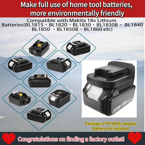 Makita to Milwaukee Battery Adapter, MT18MIL Compatible for Makita 18V Lithium-ion Battery to Milwaukee M18 Tools