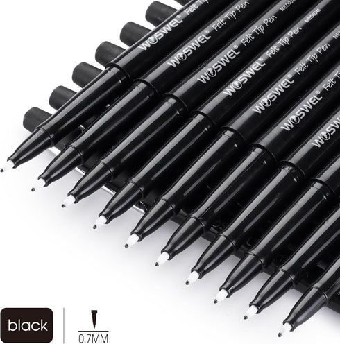 Black Felt Tip Pens, 32 Black Pens, 0.7mm Medium Point, Felt Tip Markers for Journaling, Note Taking, Art Supplies