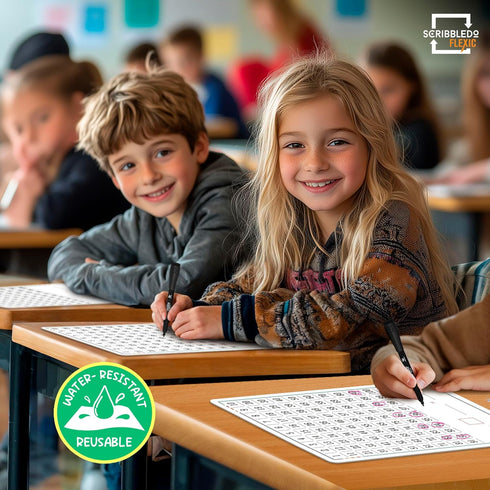 SCRIBBLEDO Dry Erase Number Chart for Students, 9”x12” Small White Board Dry Erase Sheets for Classroom Supplies