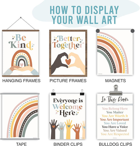 Hadley Designs Diversity Posters for Classroom - 6 Inclusive Kindness Decor, Safe Space Sign, Boho Multicultural