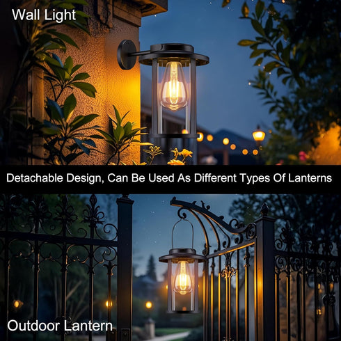 Lanterns,2 Pack Bulbs pearlstar Solar Wall Lights Outdoor Waterproof Solar Wall Sconce Light LED Edison Decorative Wall