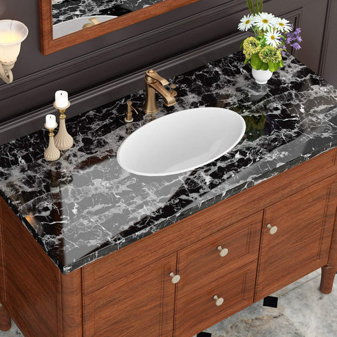 Livelynine Peel and Stick Countertop Contact Paper, Waterproof Black Marble Wallpaper for Furniture and Cabinet Covers