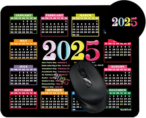 Calendar Mouse Pad 2025 Bulk 10.3"X8.3", XL Mouse Pad Calendar with Holidays, Non-Slip Rubber Base, Home Office Desk