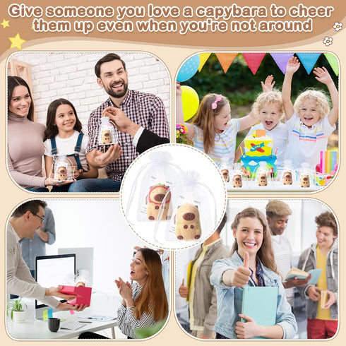 RoundFunny 48 Set Capybara Party Favors Positive Capybara Squeeze Stress Balls with Cards & Bags Mini Animal Stress