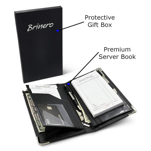Premium Server Book, Improved Magnetic Bulk Pockets for 2022, 2 Pen Holders, Zipper Pocket, Firm Writing Surface