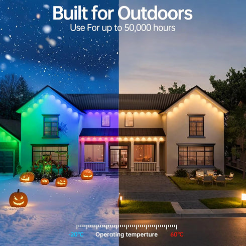 150ft IP67 Waterproof,100 Permanent Outdoor Lights RGB+IC Outdoor String Lights App Control Scene Modes Home