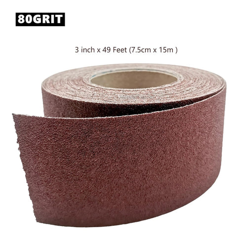 80 Grit Sandpaper Roll, 3 Inch x 49 Feet Continuous Emery Cloth Roll for Metalworking, Woodworker, Automotive, Plumbing