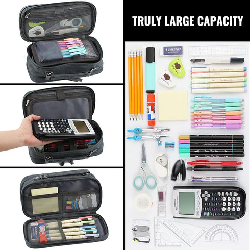 Large Capacity Pencil Case Organizer, Double Zipper Storage Bag for College School Office