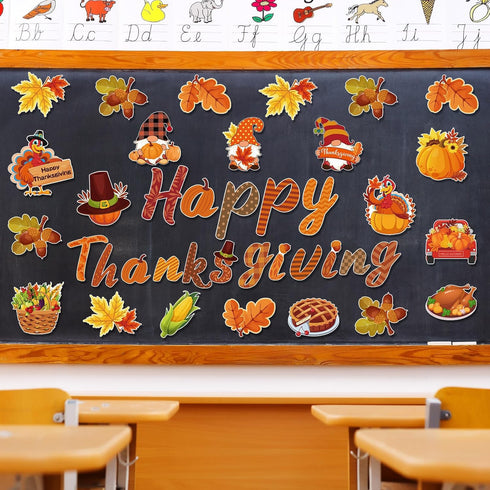 Happy Thanksgiving Classroom Bulletin Board Cutout, Fall Pumpkin Gnome Turkey Decorations for Autumn Harvest School