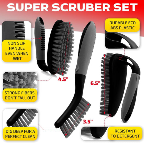 Scrub Brush Set of 3pcs - Cleaning Shower Scrubber with Ergonomic Handle and Durable Bristles - Grout Cleaner Brush - Scrub Brushes for Cleaning Bathroom/Shower/Tile/Kitchen/Floor/Bathtub/Carpet by Trazon